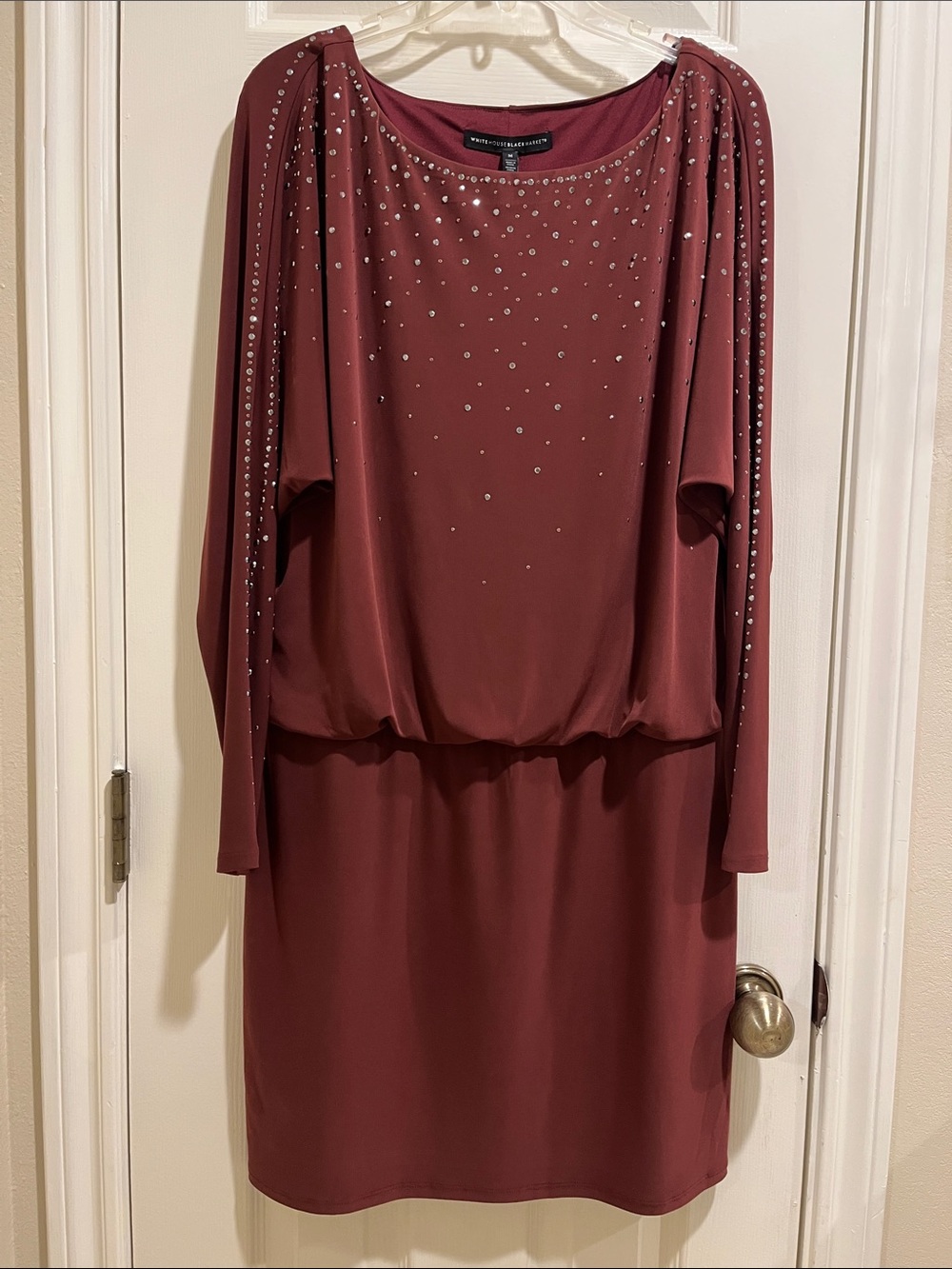NWT White House/Black Market Brick Red Party Dress with Rhinestones